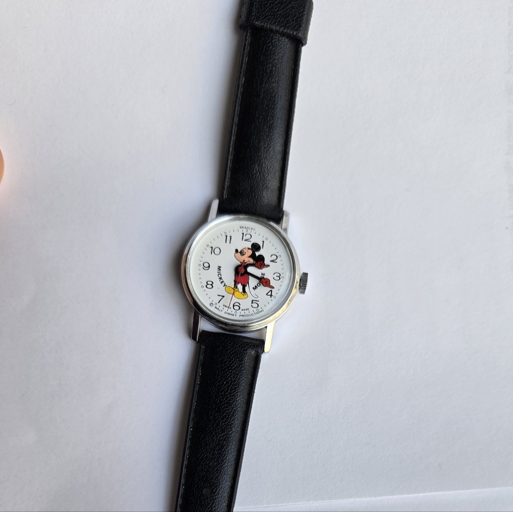 Black Leather Strap Mickey Mouse Watch